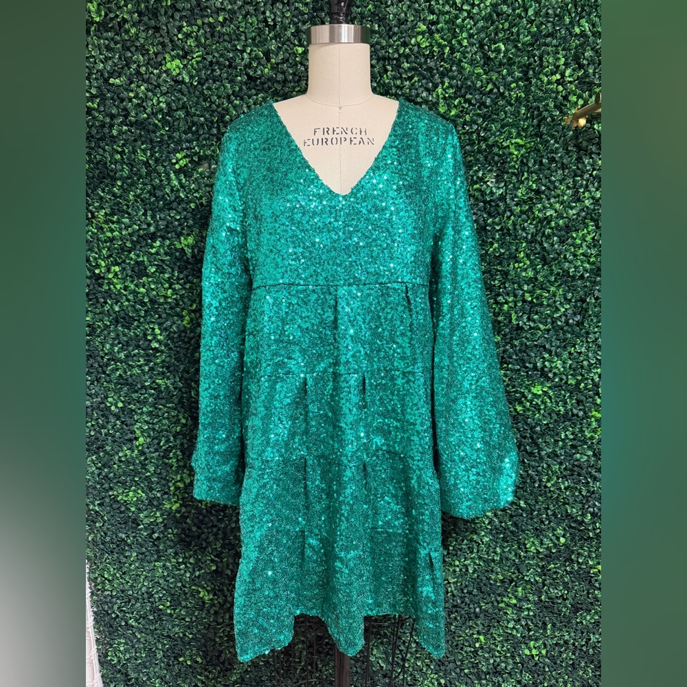Peach Love California Teal sequin dress
